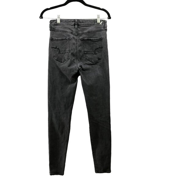 American Eagle Super Hi-Rise Jegging Womens Size 4 Black Super Stretch Ripped - Picture 2 of 12